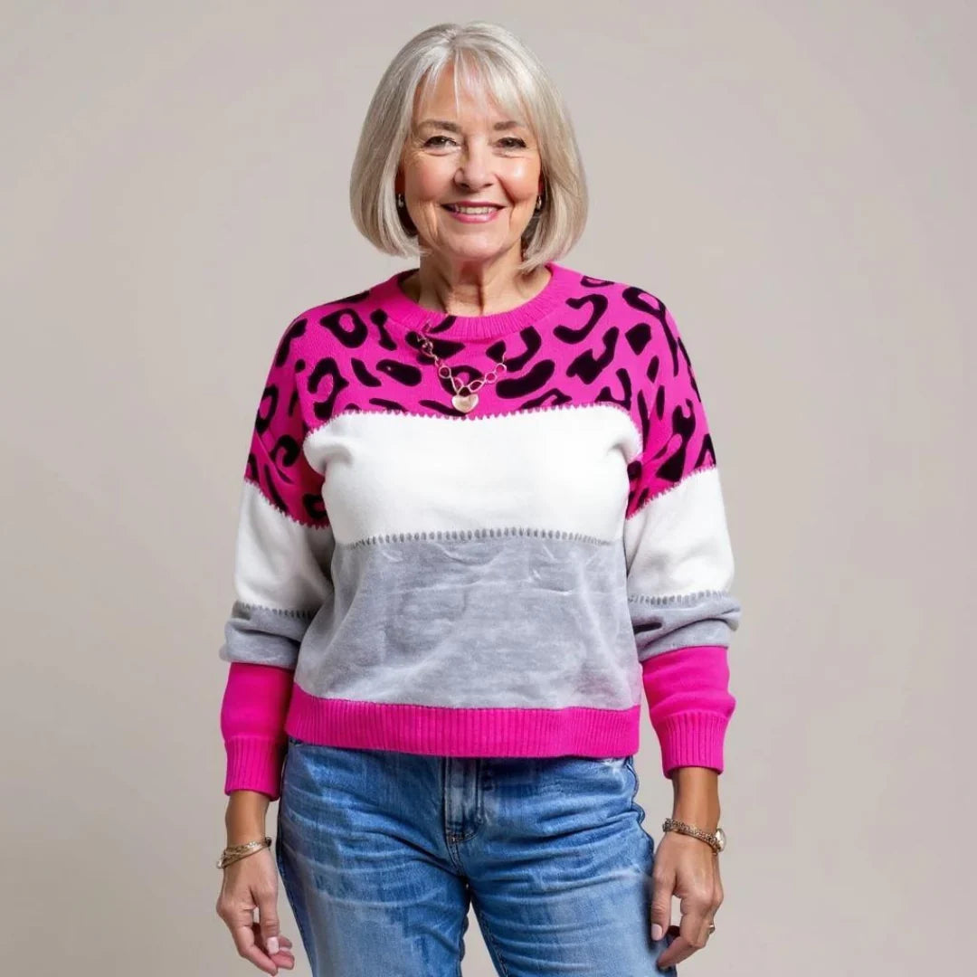 Women's Sweater with Leopard Print and Color Block Design - Image 9