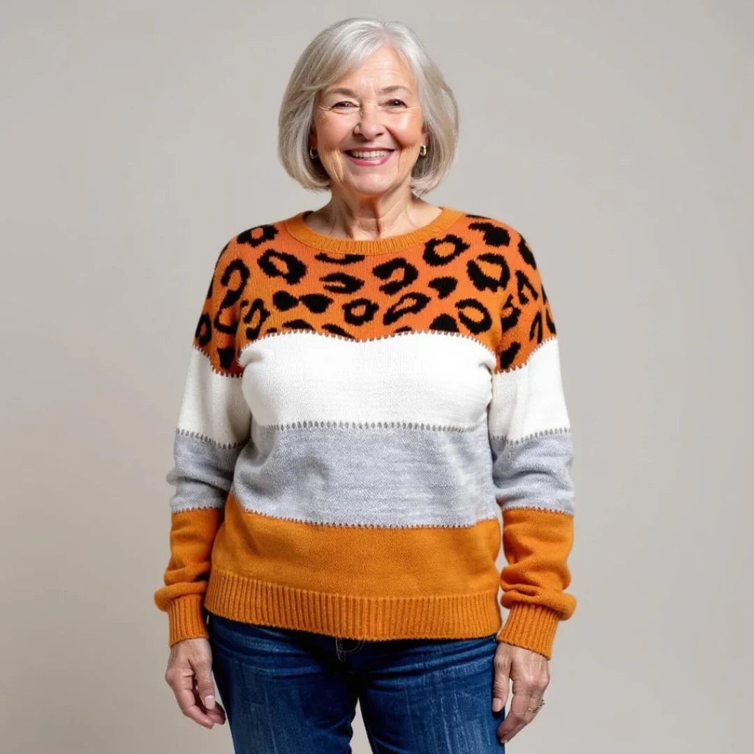Women's Sweater with Leopard Print and Color Block Design - Image 10