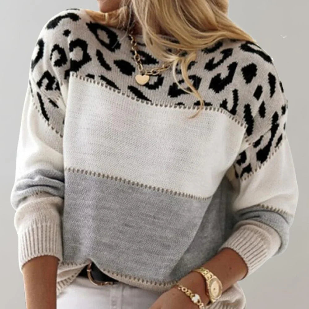 Women's Sweater with Leopard Print and Color Block Design - Image 3