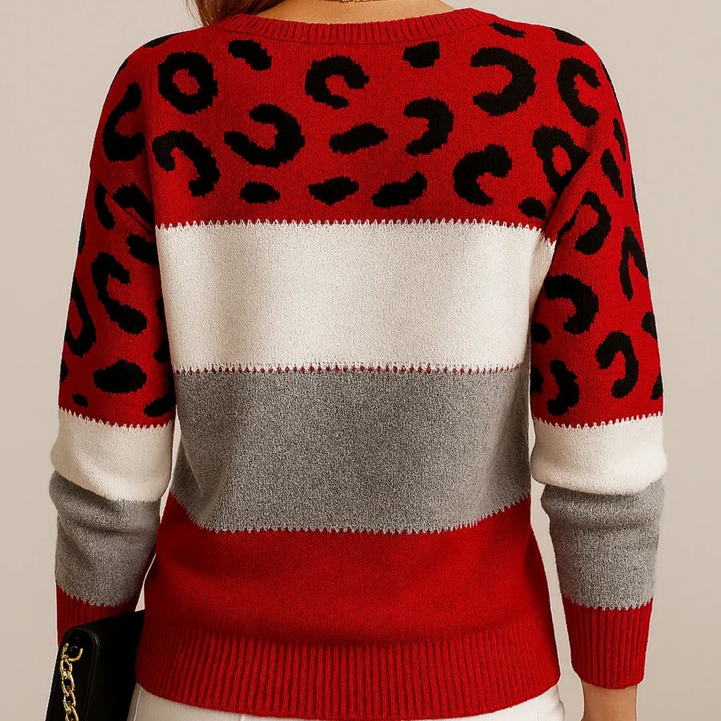 Women's Sweater with Leopard Print and Color Block Design - Image 6