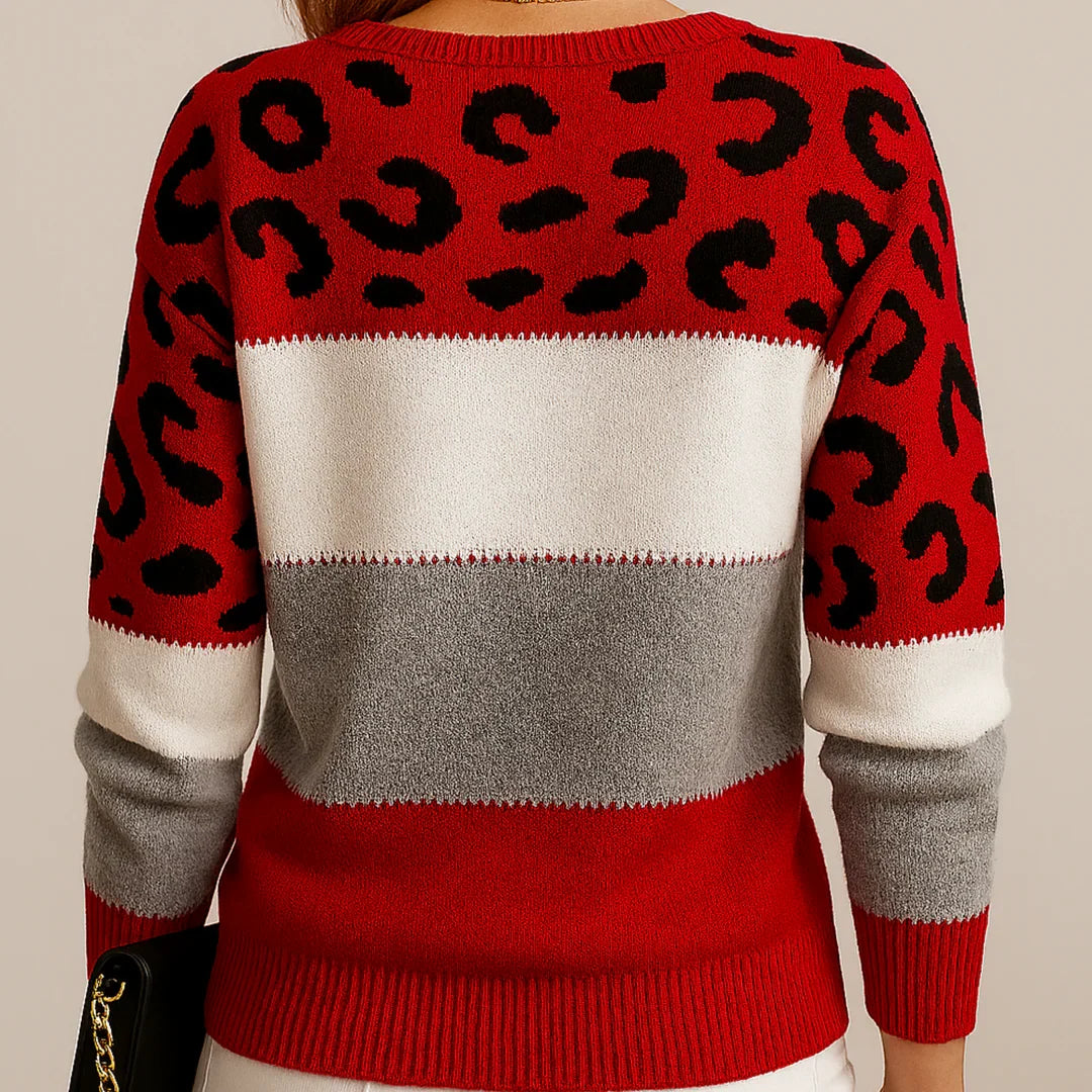 Women's Sweater with Leopard Print and Color Block Design - Image 6