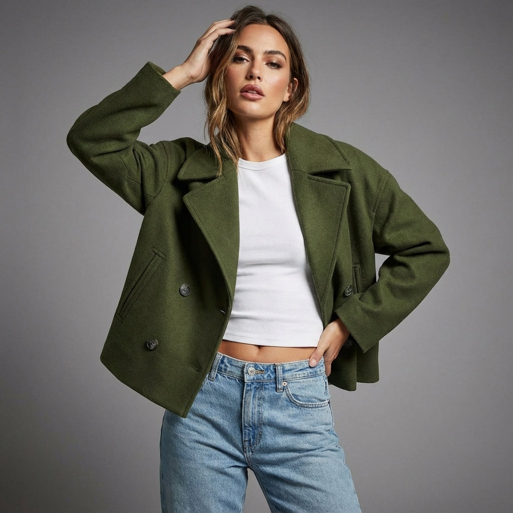 Double-Breasted Women's Jacket with Cropped Fit - Image 7