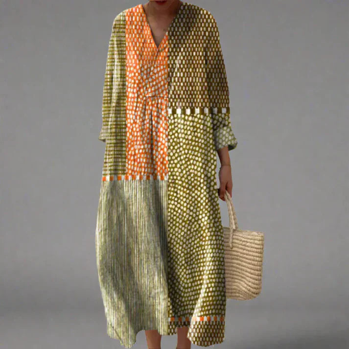 Mia – Bohemian Geometric V-Neck Dress - Image 2