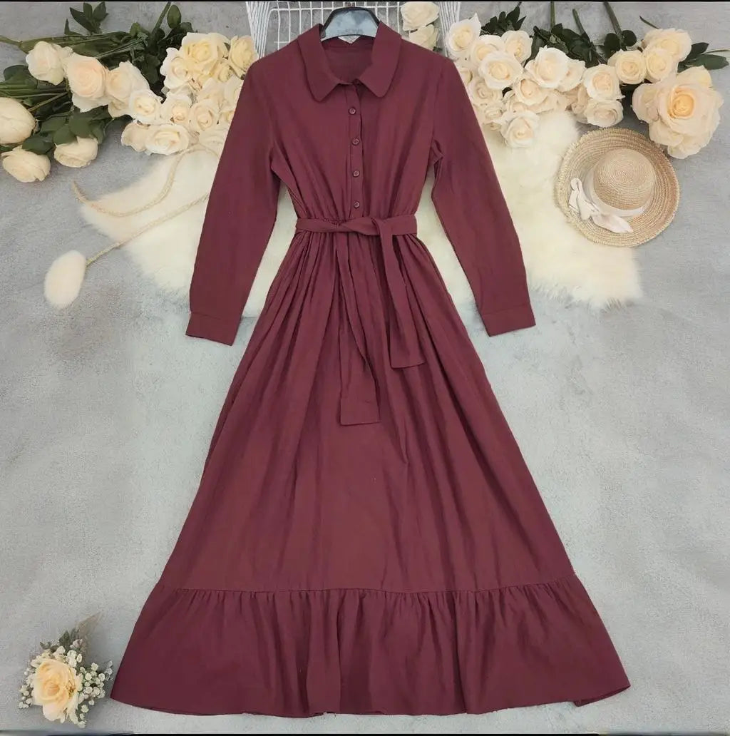 Lieselotte – Elegant Chic Buttons and Tie Waist Dress - Image 4
