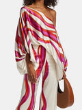 Two-Piece Set Women's Off-Shoulder Top and Wide-Leg Pants with Bold Prints - Image 7