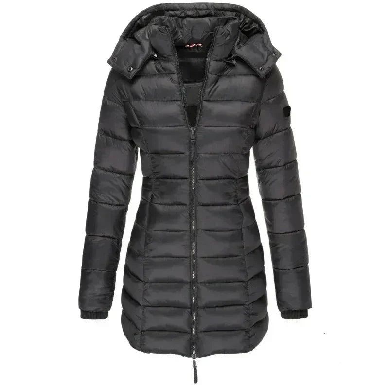 Puffer Jacket Women's Longline with Hood and Zip Closure - Image 5