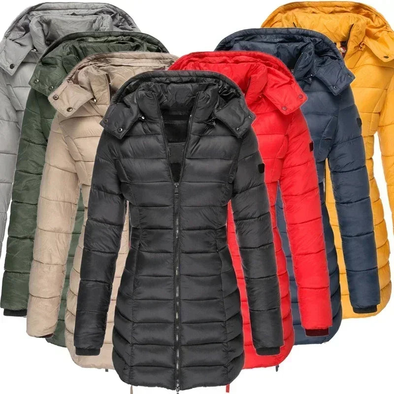 Puffer Jacket Women's Longline with Hood and Zip Closure - Image 1