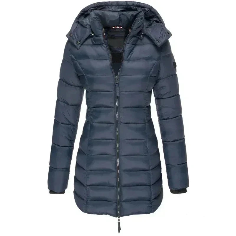 Puffer Jacket Women's Longline with Hood and Zip Closure - Image 2