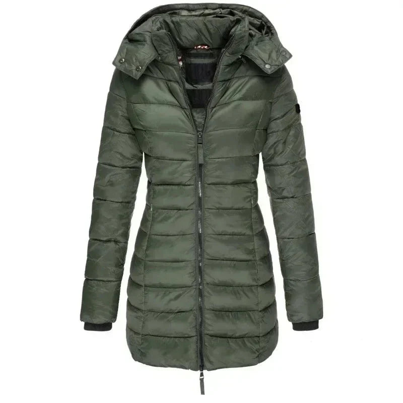 Puffer Jacket Women's Longline with Hood and Zip Closure - Image 7