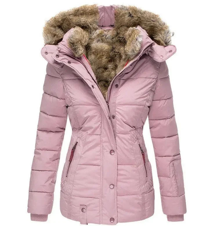 Padded Jacket Women's with Faux Fur Hood and Zip Front - Image 6