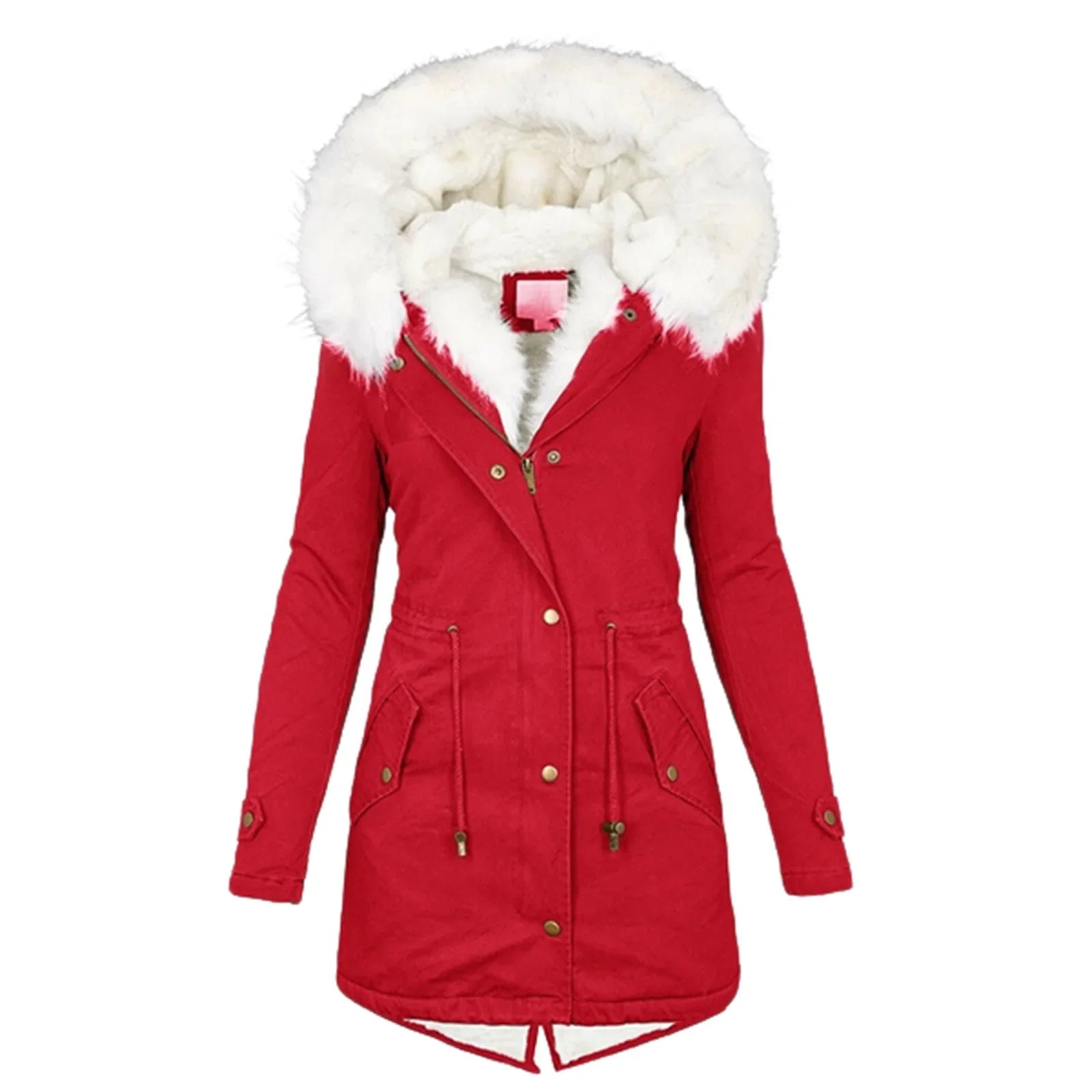 Parka Women's Longline Jacket with Faux Fur Hood - Image 11