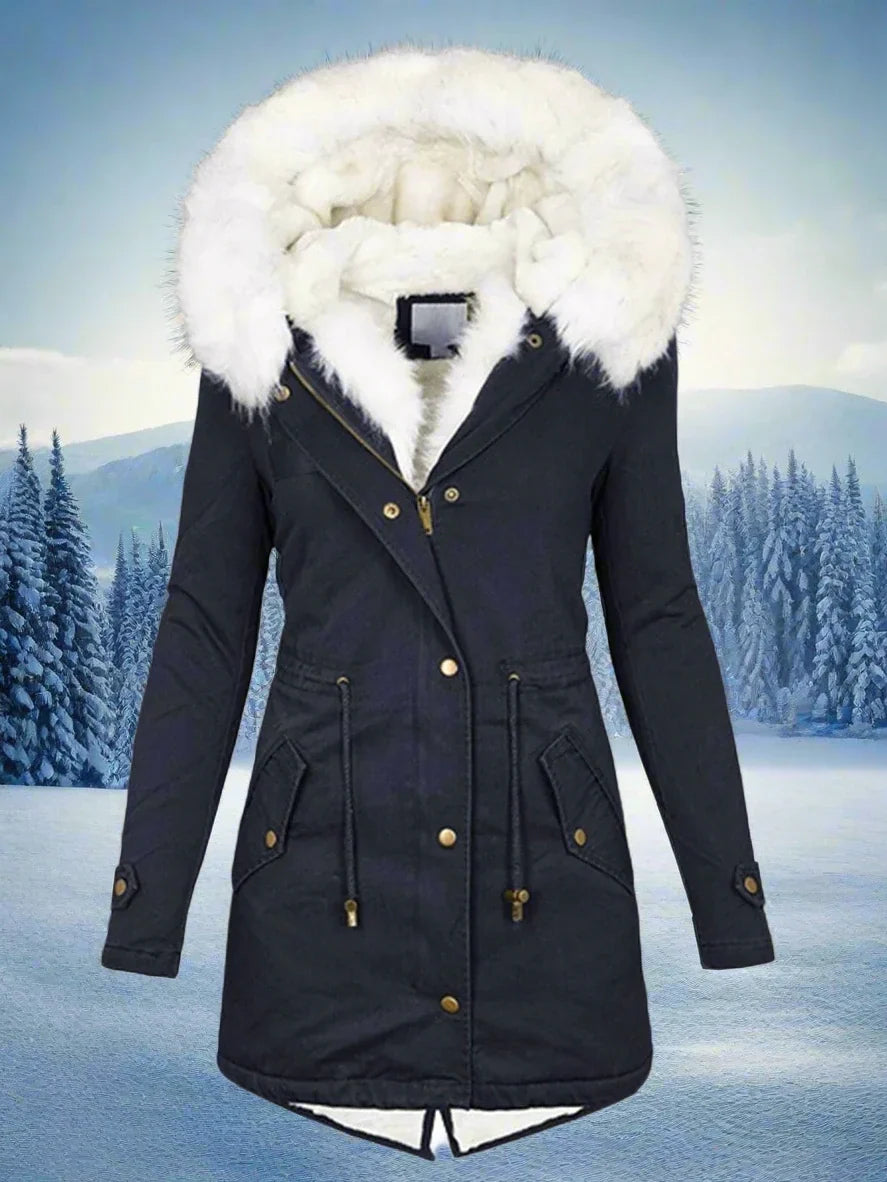 Parka Women's Longline Jacket with Faux Fur Hood - Image 1