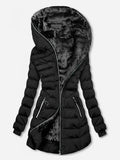 Puffer Jacket Women's Hooded Zip Front with Side Pockets - Image 1