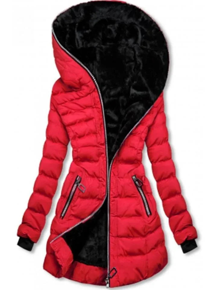 Puffer Jacket Women's Hooded Zip Front with Side Pockets - Image 6