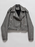 Cropped Moto Jacket Women's with Belted Waist - Image 1
