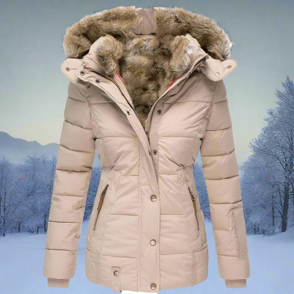 Padded Jacket Women's with Faux Fur Hood and Zip Front - Image 4