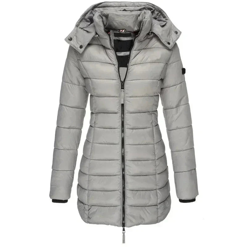 Puffer Jacket Women's Longline with Hood and Zip Closure - Image 4
