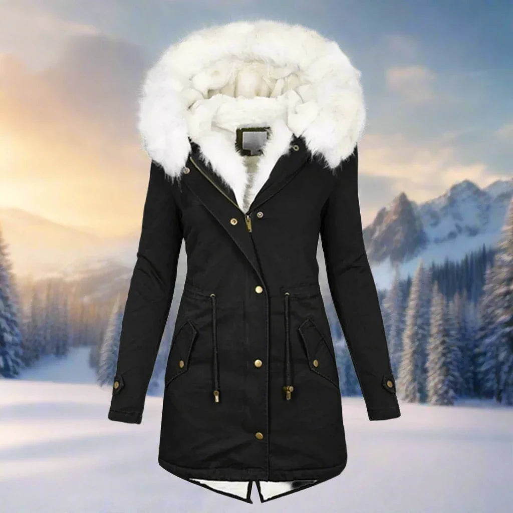 Parka Women's Longline Jacket with Faux Fur Hood - Image 6