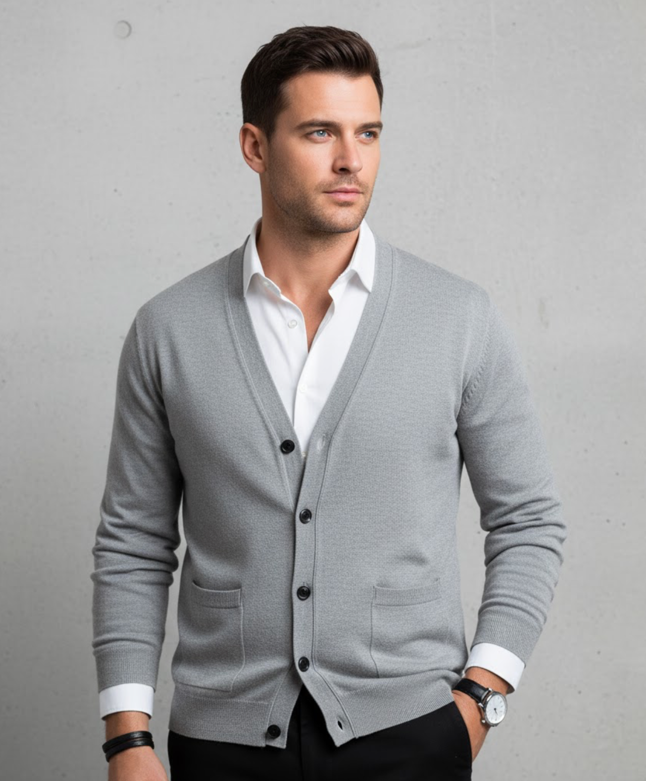 Cardigan Men V-Neck Button Front with Pockets - Image 1