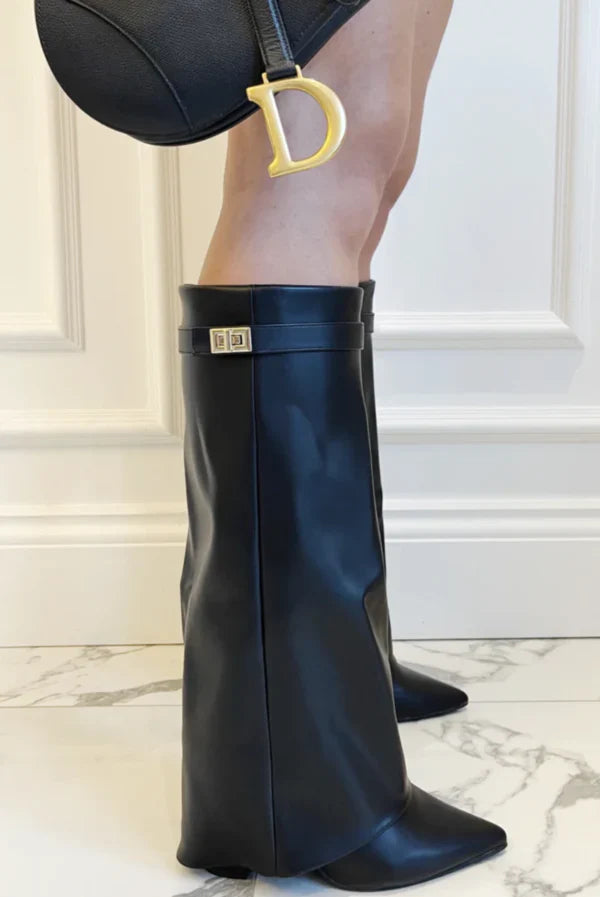 Kniehohe Stiefel Damen mit geradem Schaft und spitzer Kappe | J&B - 14 - Jasminaboutique.com