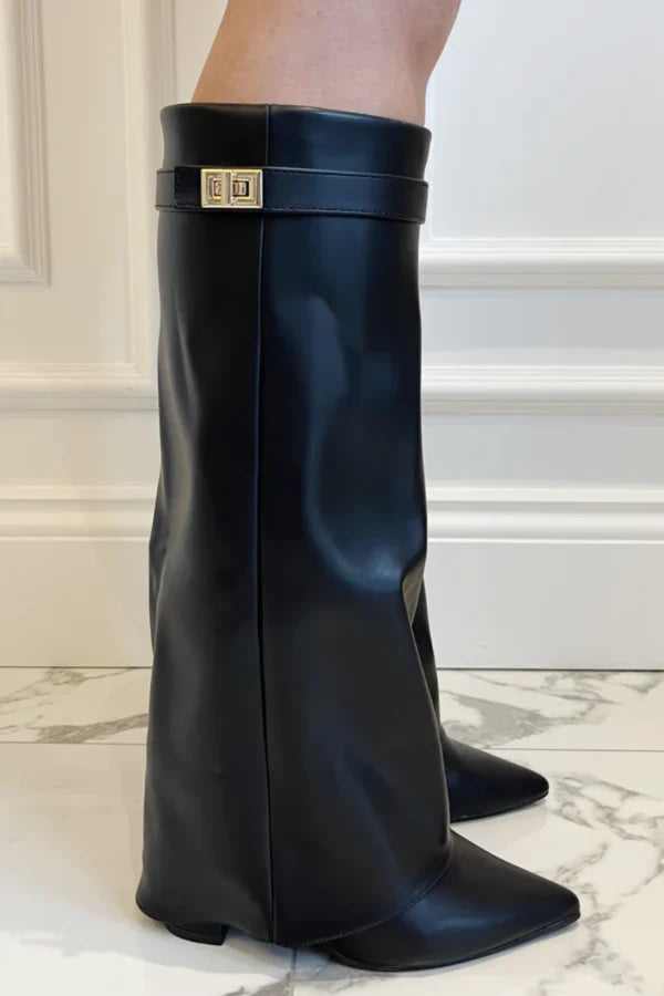 Kniehohe Stiefel Damen mit geradem Schaft und spitzer Kappe | J&B - 13 - Jasminaboutique.com
