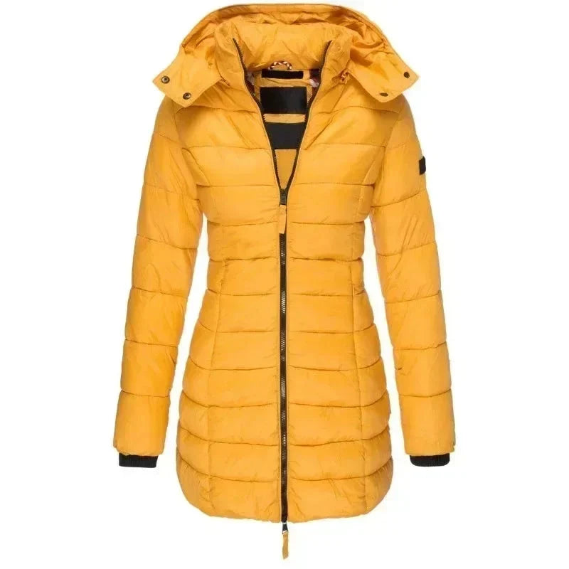 Puffer Jacket Women's Longline with Hood and Zip Closure - Image 3