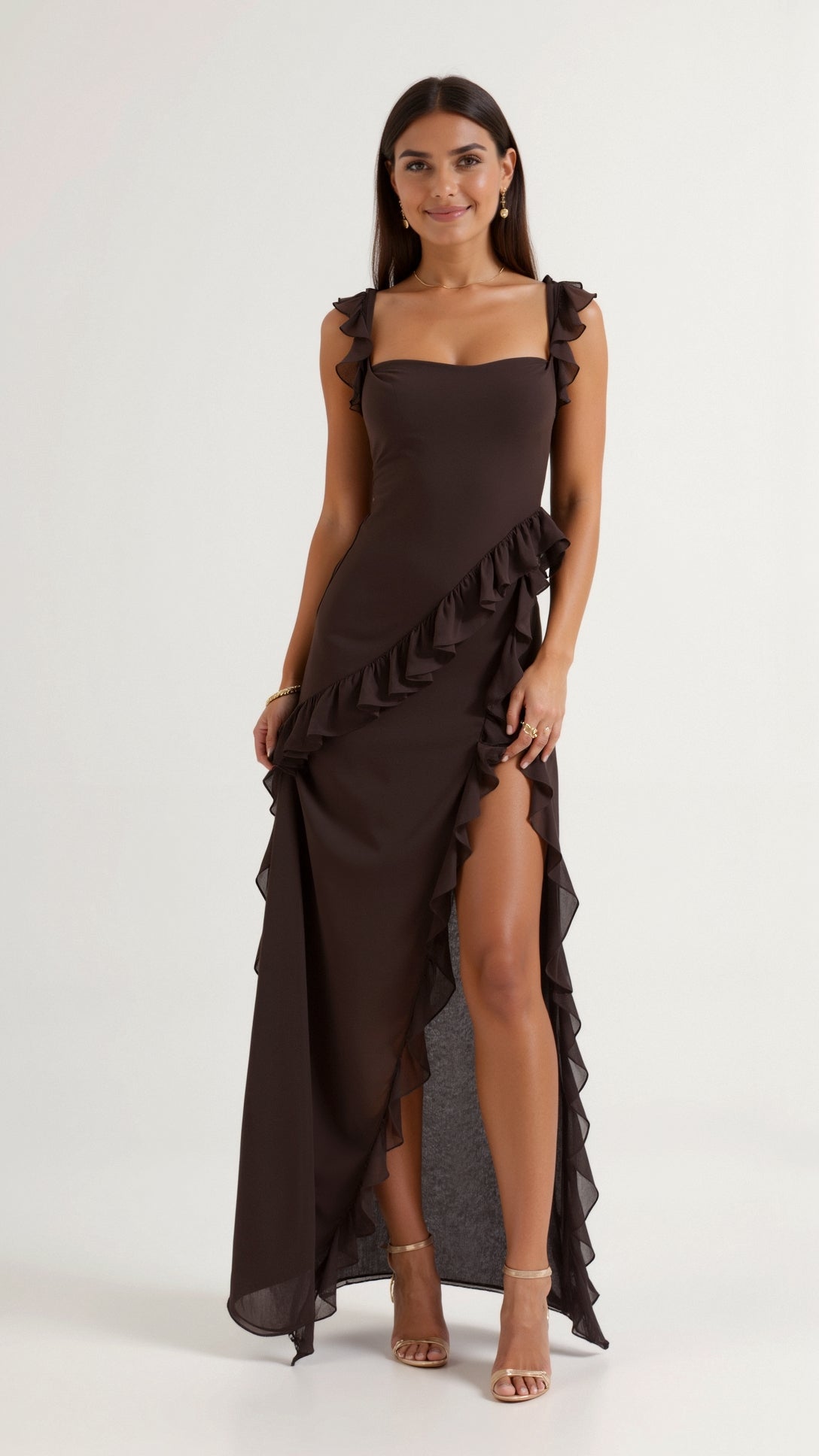 Maxi Dress Women with Ruffle Detail and Side Slit - Image 1