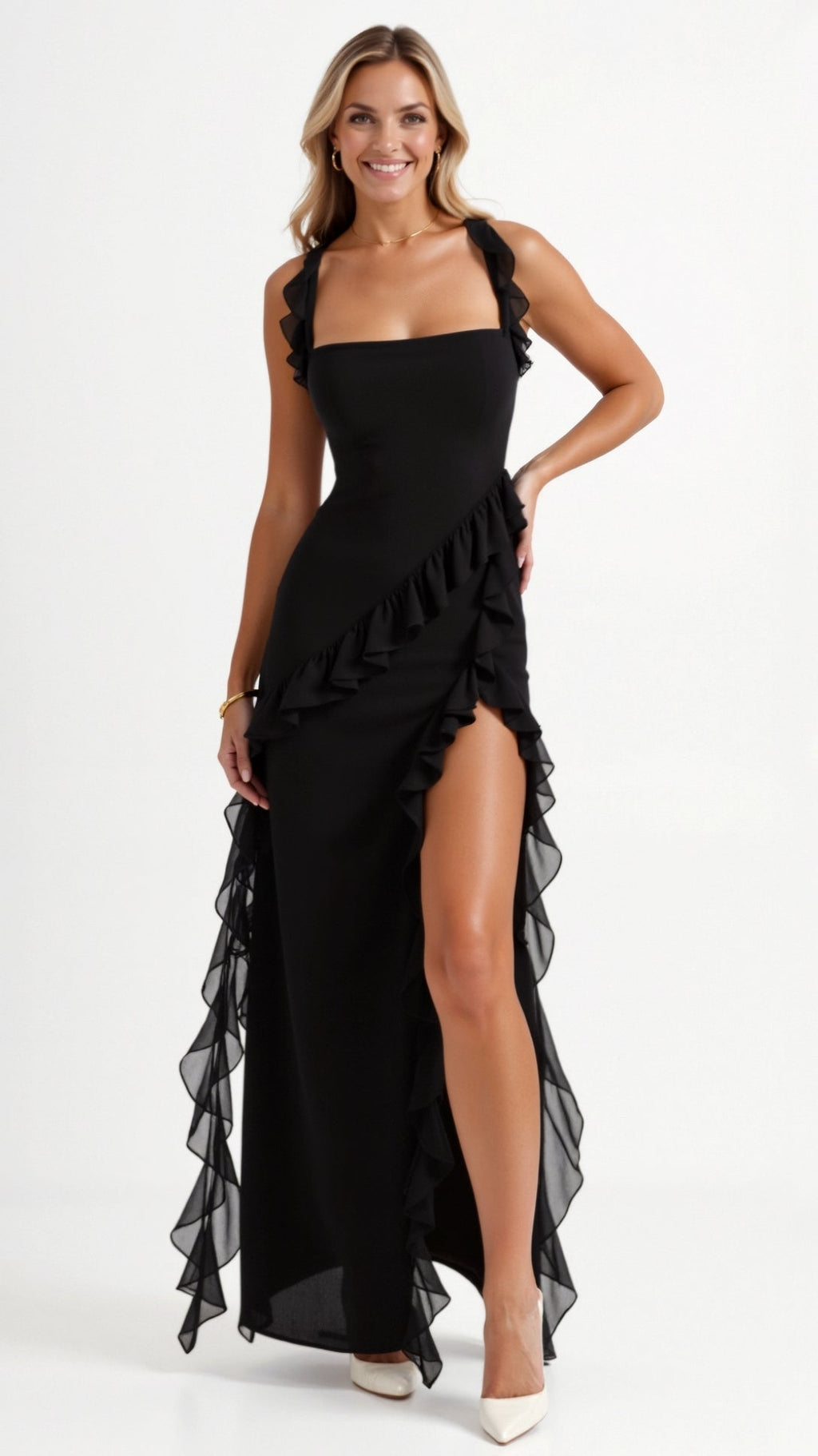 Maxi Dress Women with Ruffle Detail and Side Slit - Image 2