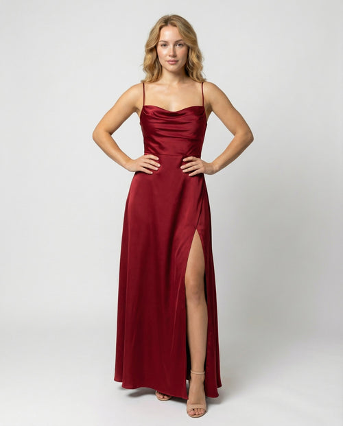 Evening Dress Women's Silky Look with Side Slit - Image 1