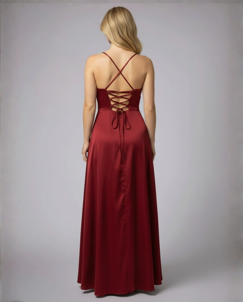 Evening Dress Women's Silky Look with Side Slit - Image 2