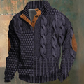 Men's Zip-Up Jacket with Cable Knit Design and Leather Accents - Image 1