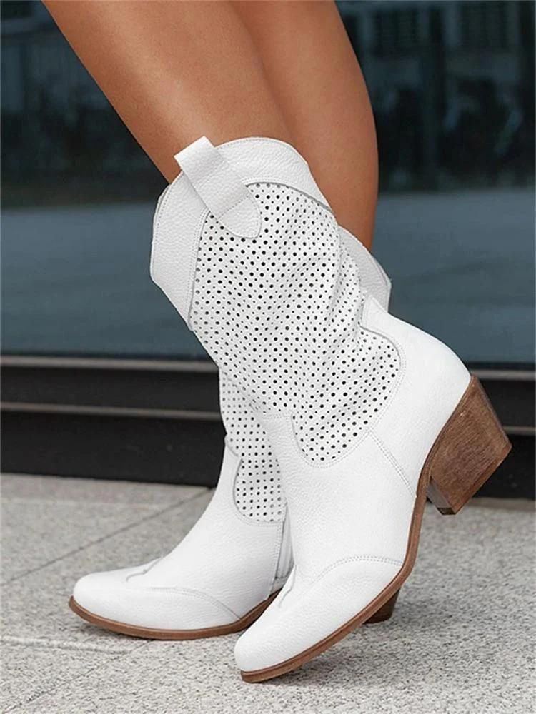 Cowboy-Stiefel Damen mit Perforationen und Blockabsatz | J&B - 1 - Jasminaboutique.com