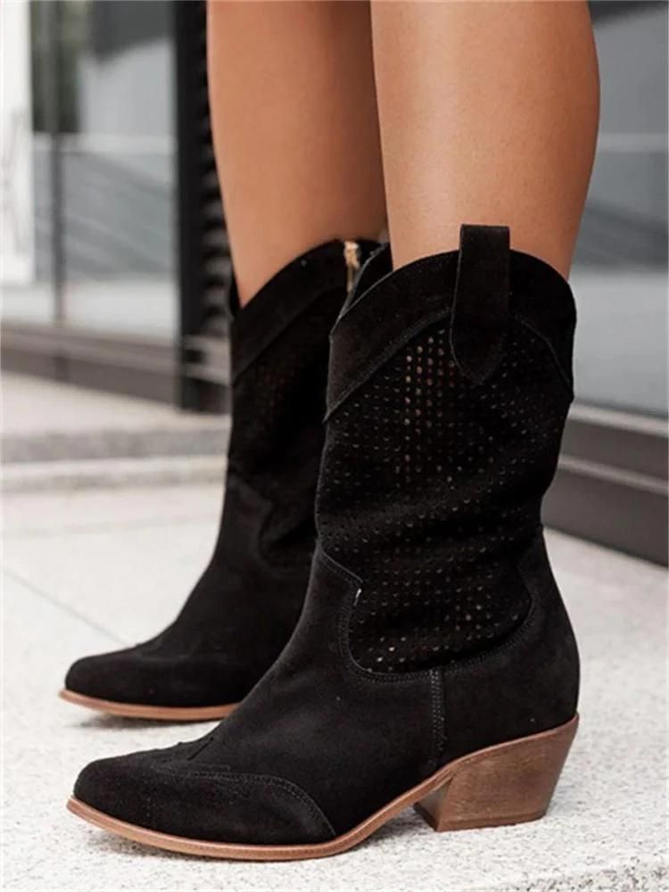 Cowboy-Stiefel Damen mit Perforationen und Blockabsatz | J&B - 4 - Jasminaboutique.com