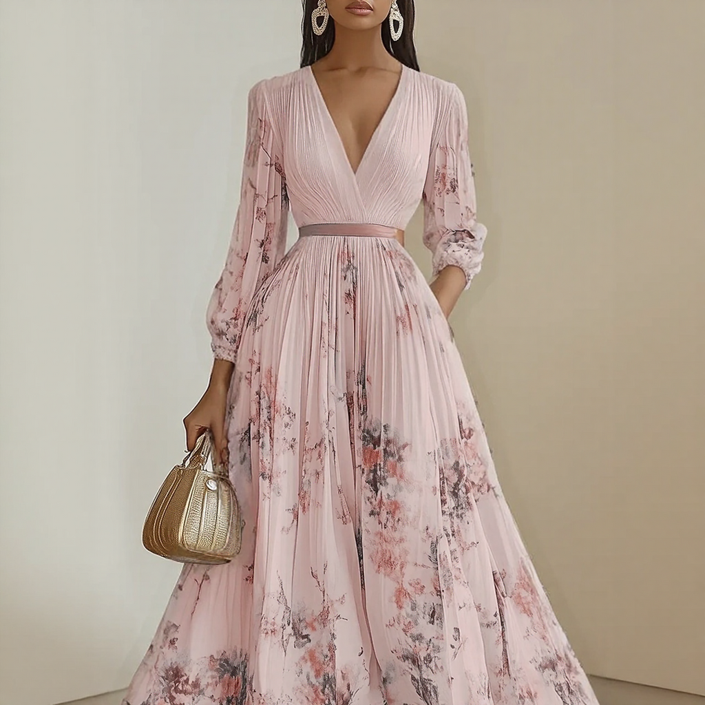 Franziska – Langärmeliges Maxikleid mit floraler Optik