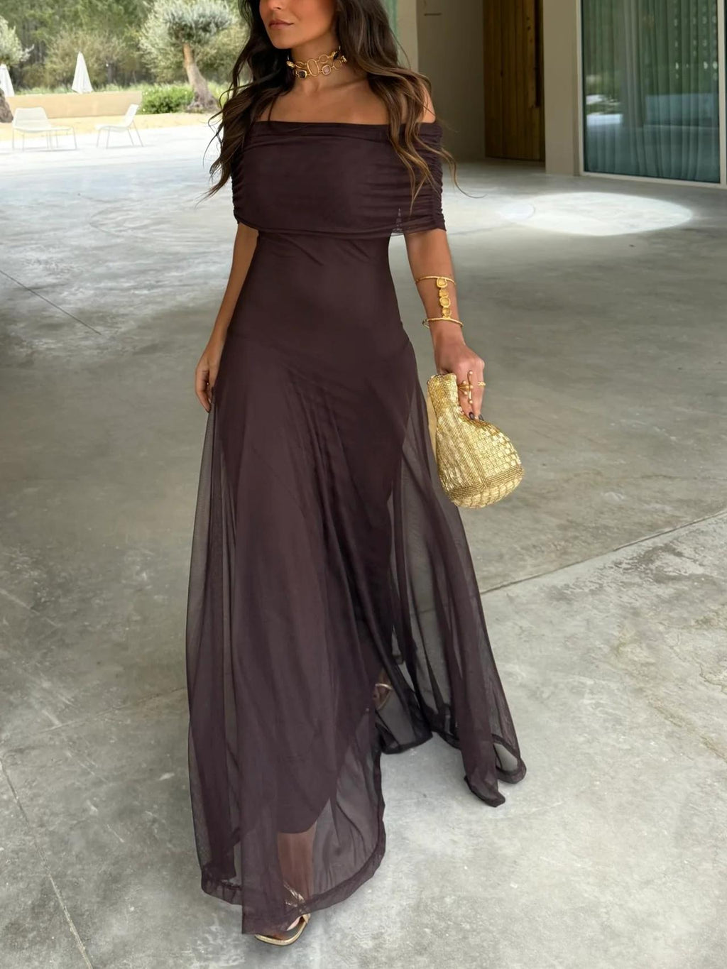 Evening Dress Women's Off-Shoulder Maxi with Flattering Flow - Image 2