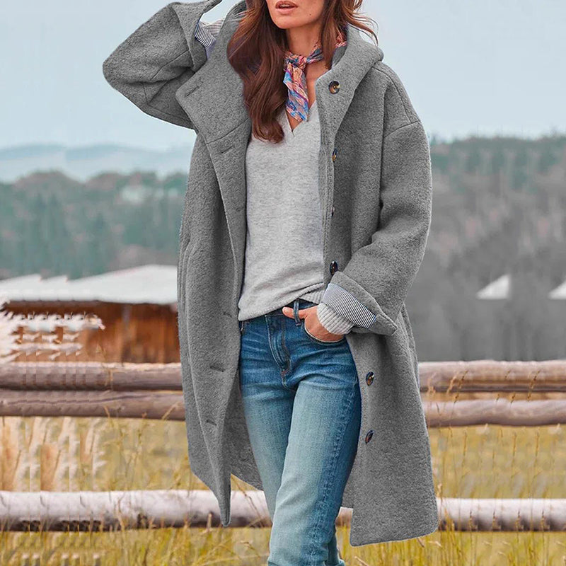 Damen Mantel mit Kapuze und Knopfleiste | J&B - 4 - Jasminaboutique.com