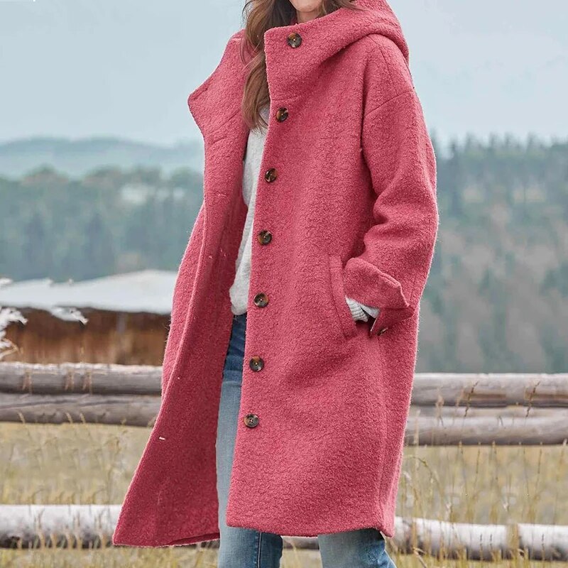 Damen Mantel mit Kapuze und Knopfleiste | J&B - 5 - Jasminaboutique.com