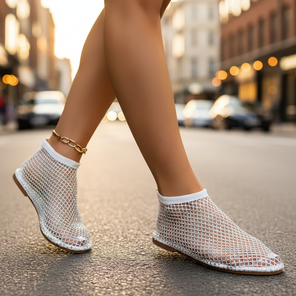 Ballet Flats Women's Mesh Upper with Rhinestone Detail - Image 12