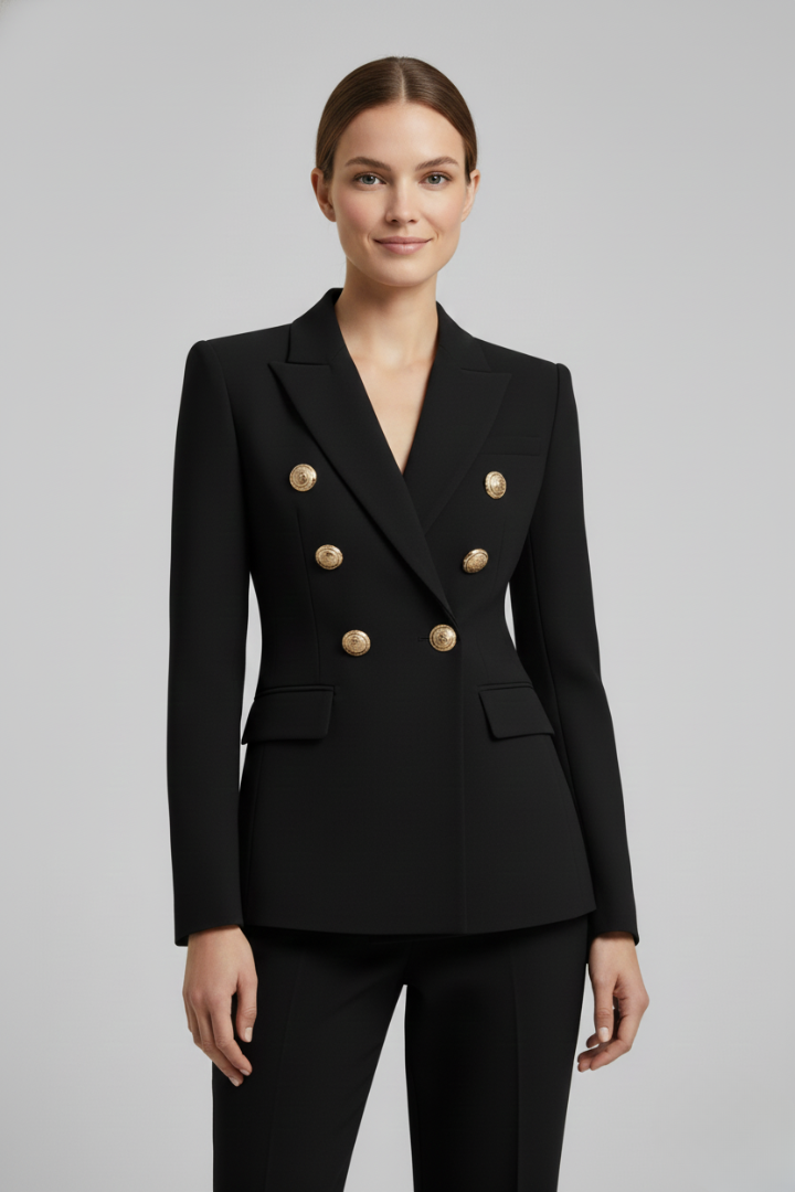 Blazer Damen mit doppelter Knopfleiste und goldfarbenen Knöpfen | J&B - 2 - Jasminaboutique.com