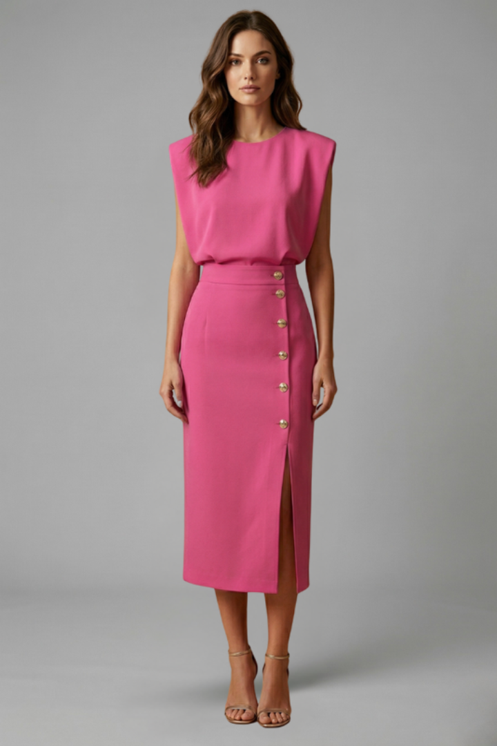 Midi Dress Women's Structured Cut with Button Detail - Image 12