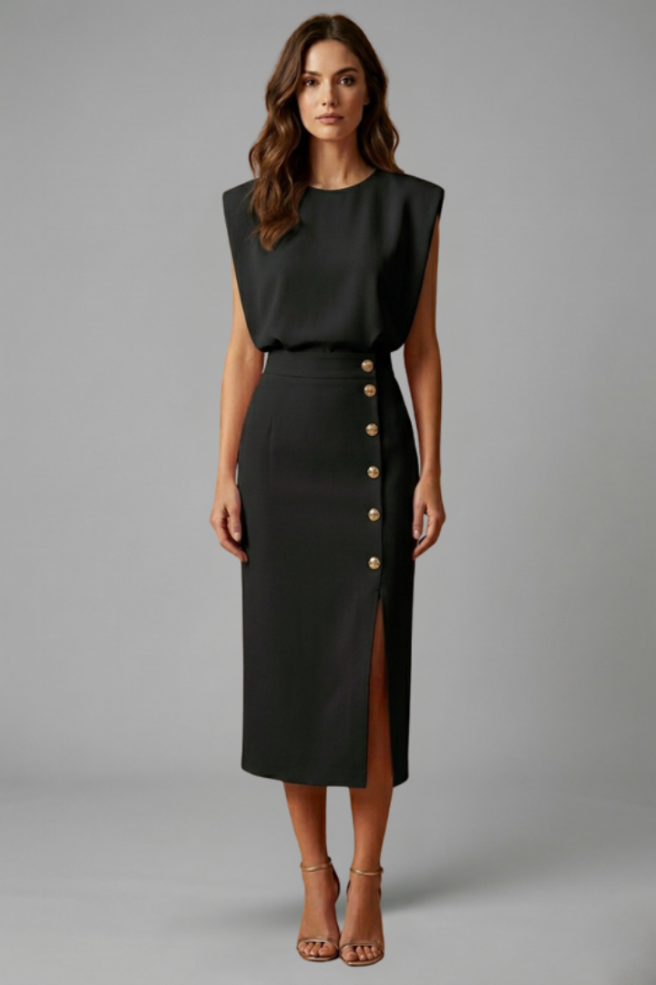 Midi Dress Women's Structured Cut with Button Detail - Image 8