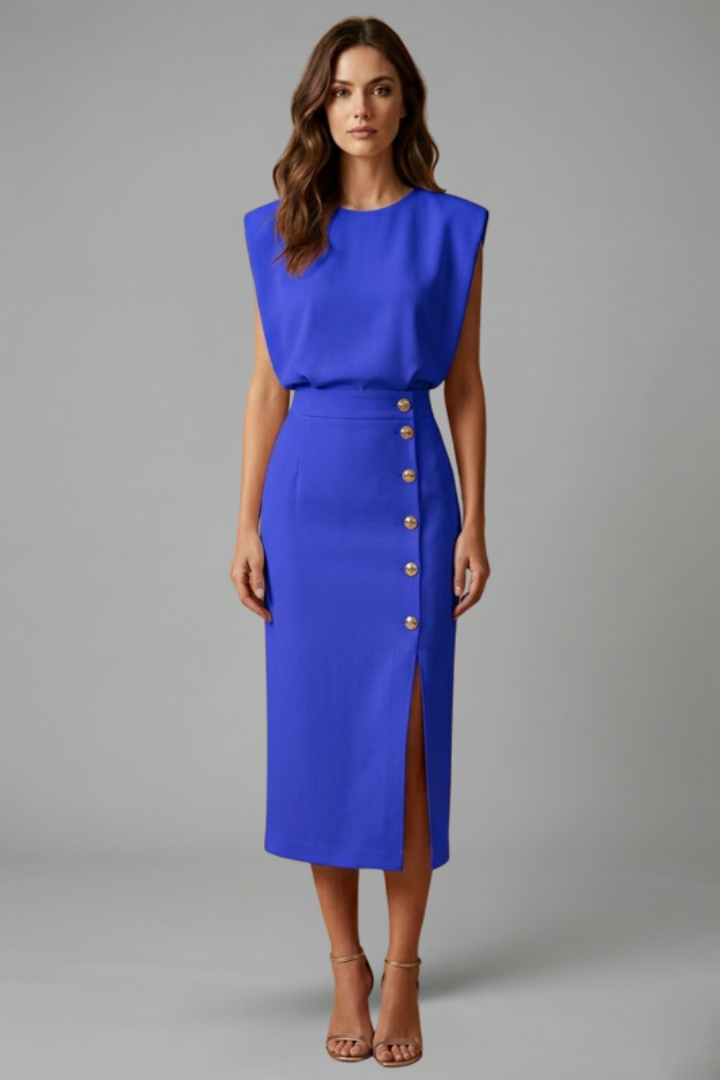 Midi Dress Women's Structured Cut with Button Detail - Image 11