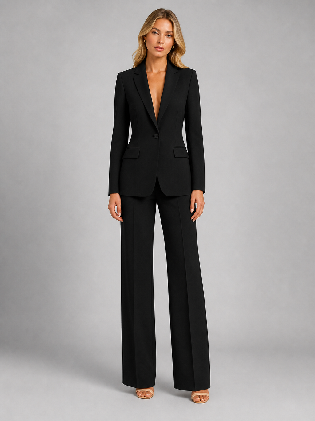 Outfit Damen: Taillierter Blazer und weite Hose | J&B - 4 - Jasminaboutique.com