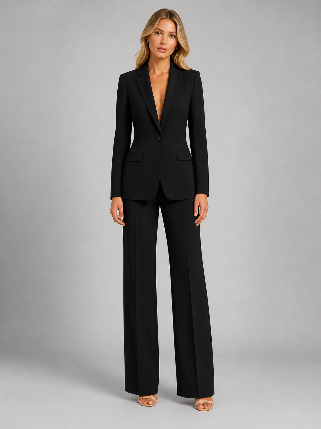 Outfit Damen: Taillierter Blazer und weite Hose | J&B - 4 - Jasminaboutique.com