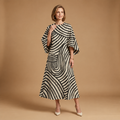 Midi-Kleid für Damen mit Streifenmuster, elegantem Schnitt und figurschmeichelnden Ärmeln | J&B