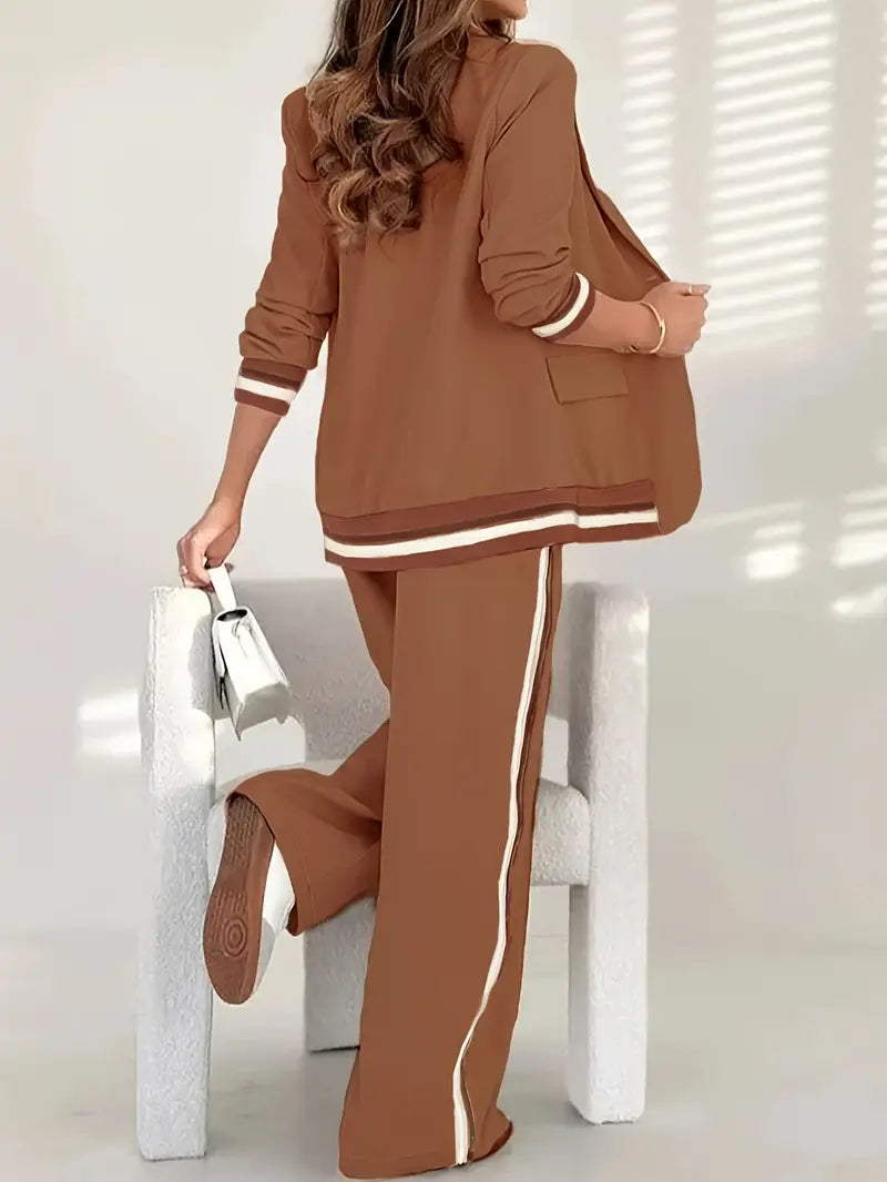 Set aus Blazer und weiter Hose für Damen mit sportlichem Akzent | J&B - 9 - Jasminaboutique.com