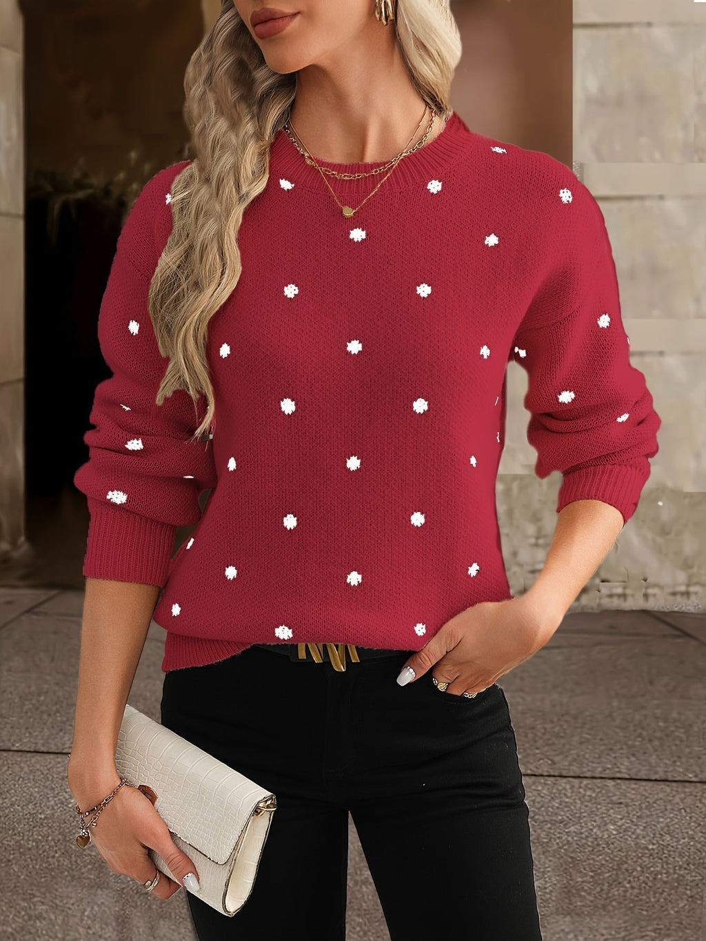 Damen Pullover mit Polka-Dots – Rundhalsausschnitt und lockere Passform | J&B - 9 - Jasminaboutique.com