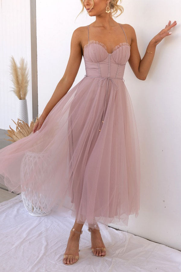 Midi Dress Women with Sweetheart Neckline and Flowy Skirt - Image 7
