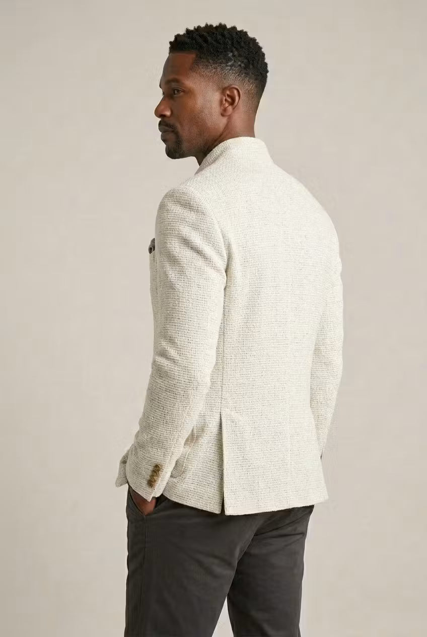 Tailored Jacket Men's with Stand Collar + Elegant Button Detail - Image 4