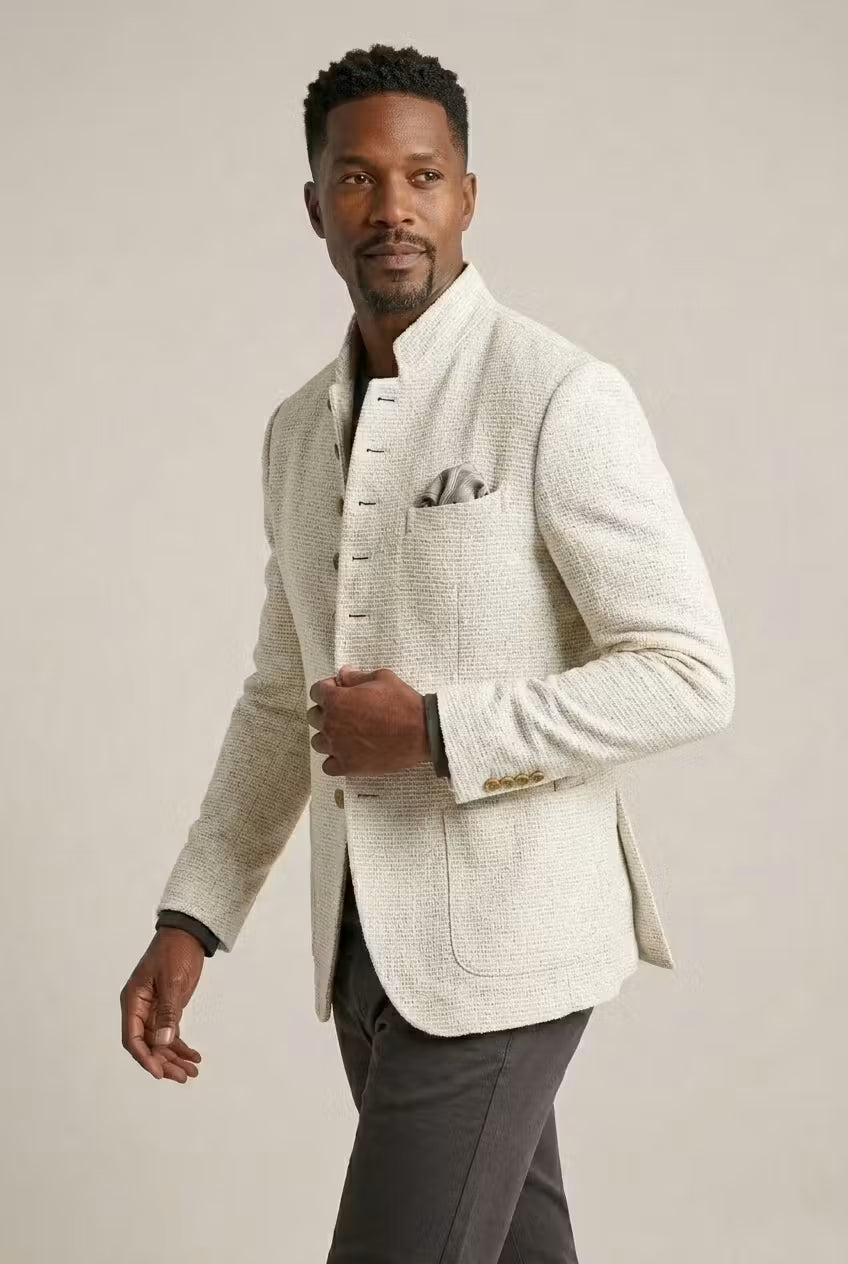 Tailored Jacket Men's with Stand Collar + Elegant Button Detail - Image 5
